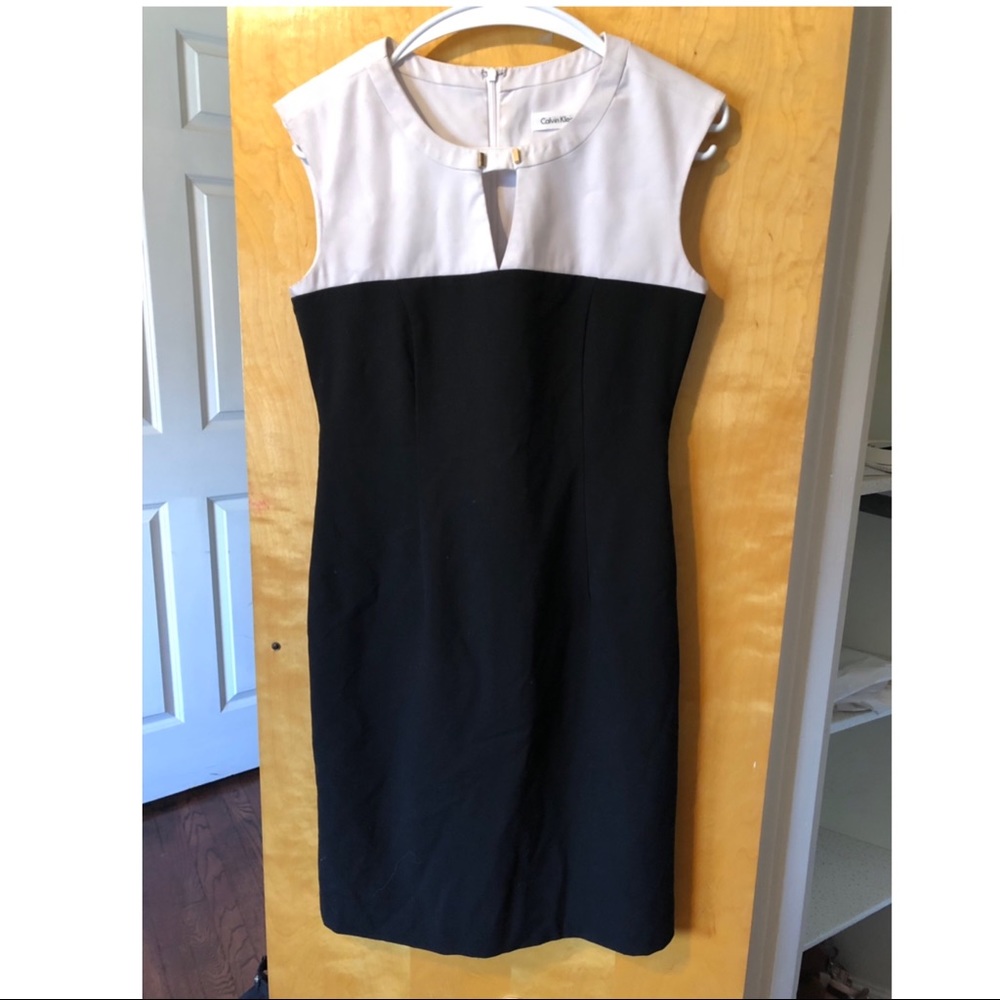 Calvin Klein black & white sheath dress